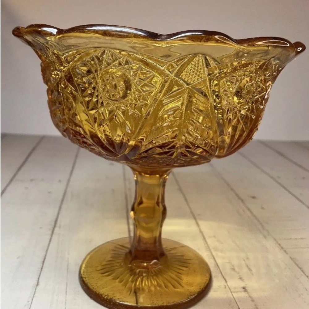 Kemple Martec Imperial Glass Hobstar Ice Cream Bowl Compote Candy Dish Vintage